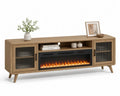 TV-Schrank mit elektrischem Kamin Eiche Glas 180cm