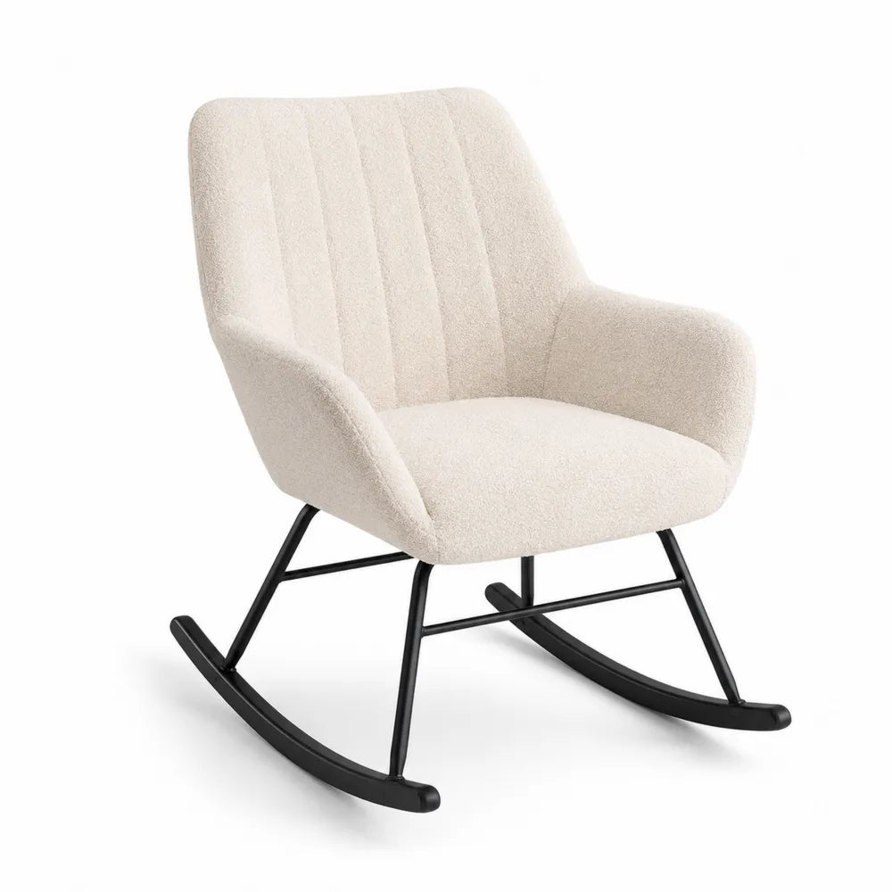 Schaukelstuhl Bouclé Stoff Metallrahmen Beige