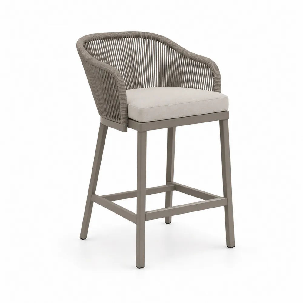 Outdoor-Stuhl mit Armlehnen aus Aluminium und Polyesterseil, Beige