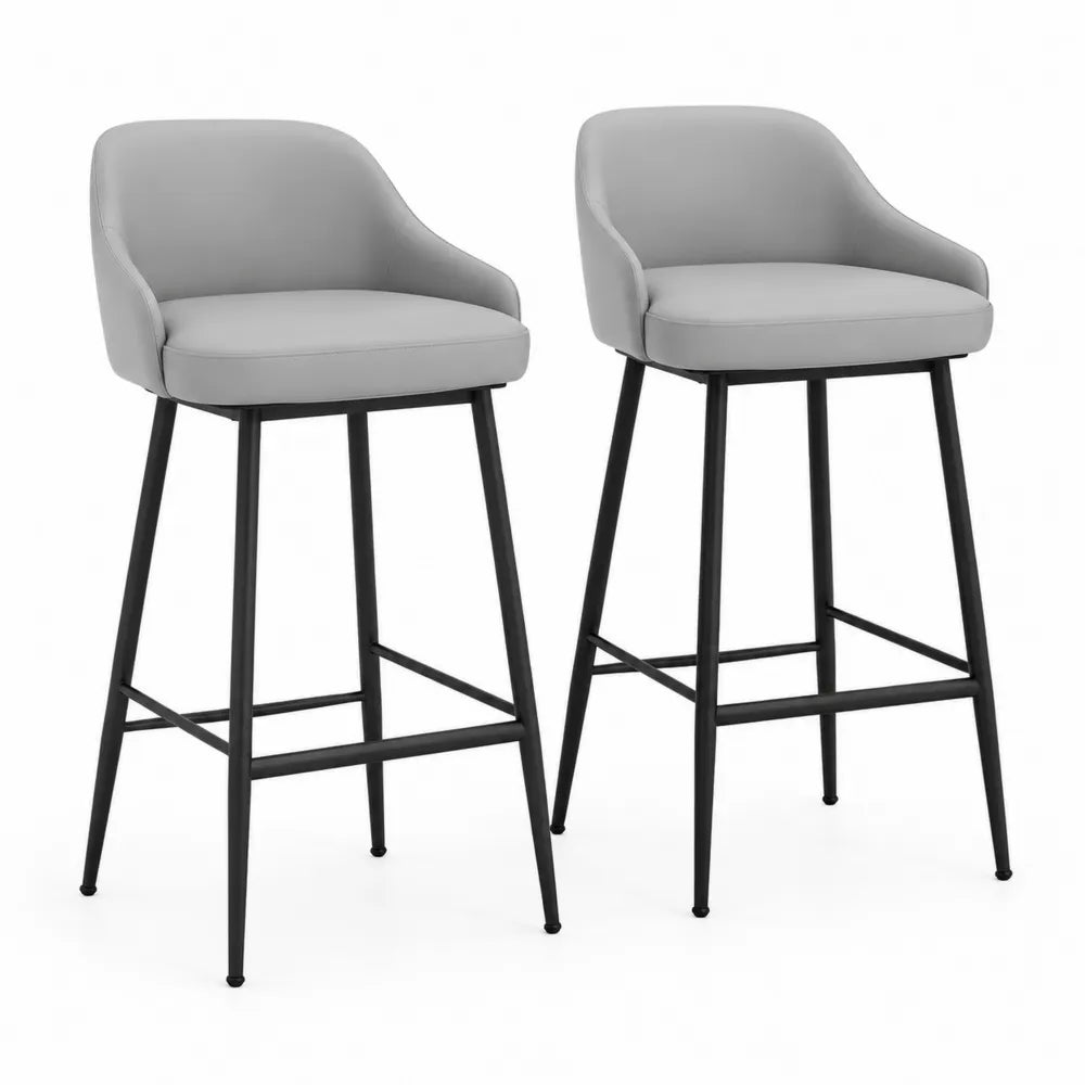 Set aus 2 Barhockern aus Kunstleder Grau mit Rückenlehne und Metallbeinen