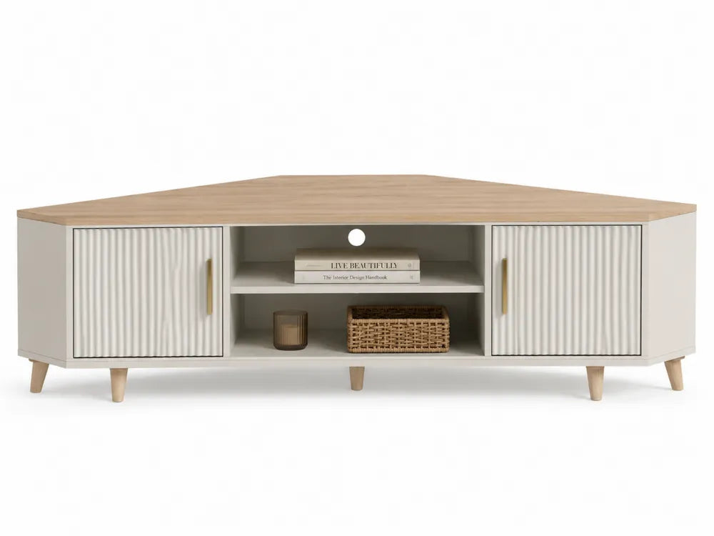 Eck-TV-Schrank MDF Weiß mit Holzfurnier 150x40x50cm