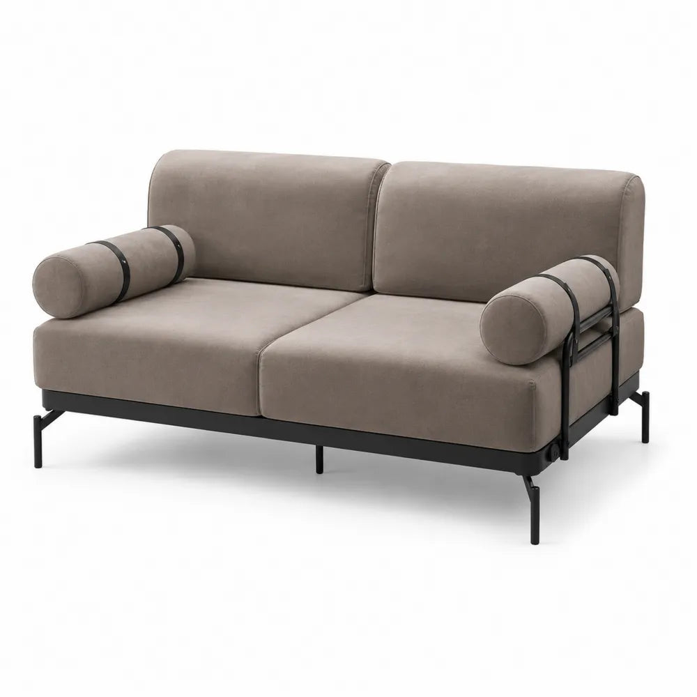 2-Sitzer Sofa Metallrahmen Mikrofaser Beige