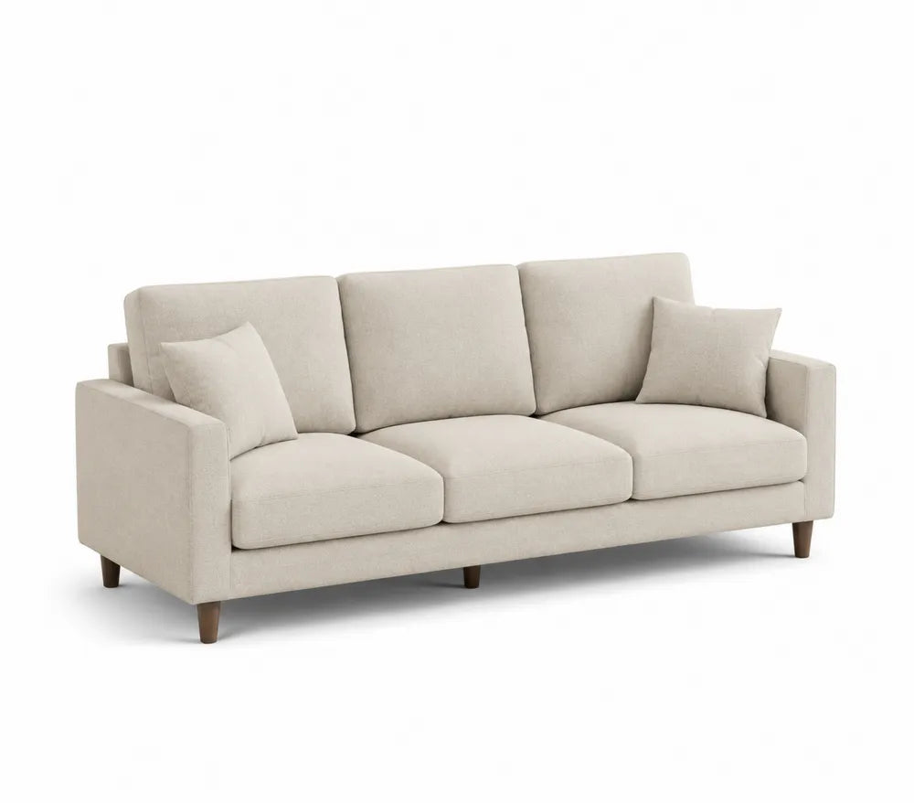 3-Sitzer Sofa Beige Leinen Holzbeine