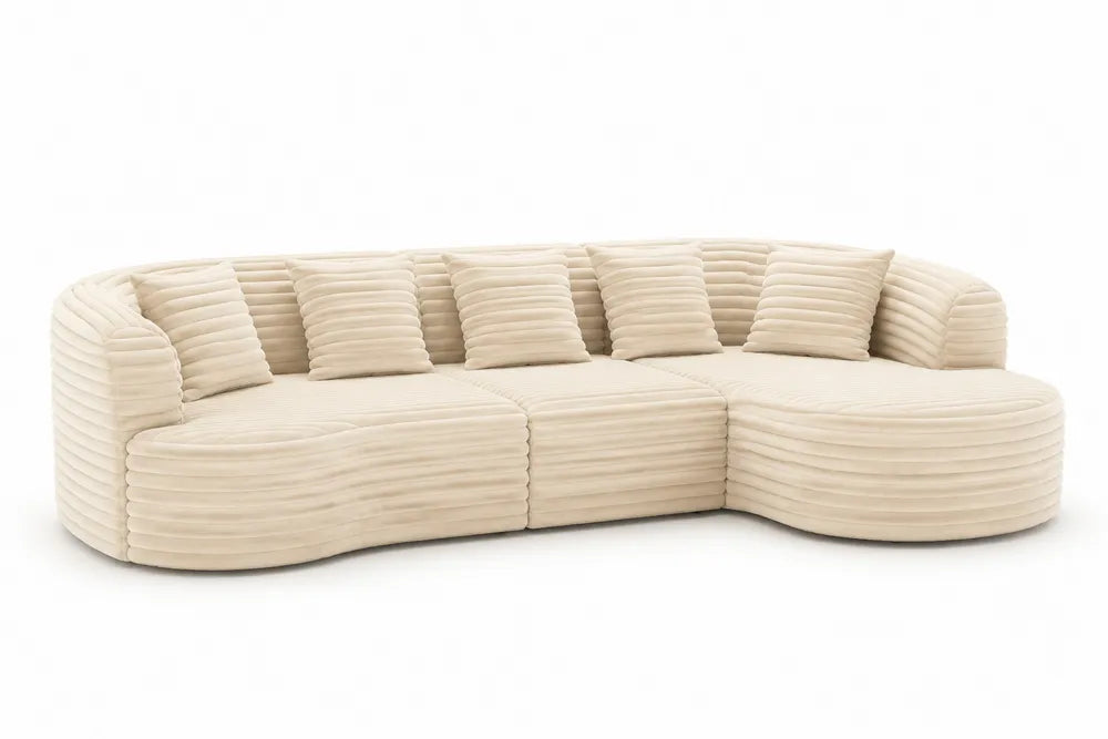 Ecksofa mit Polyesterbezug Beige und Kissen
