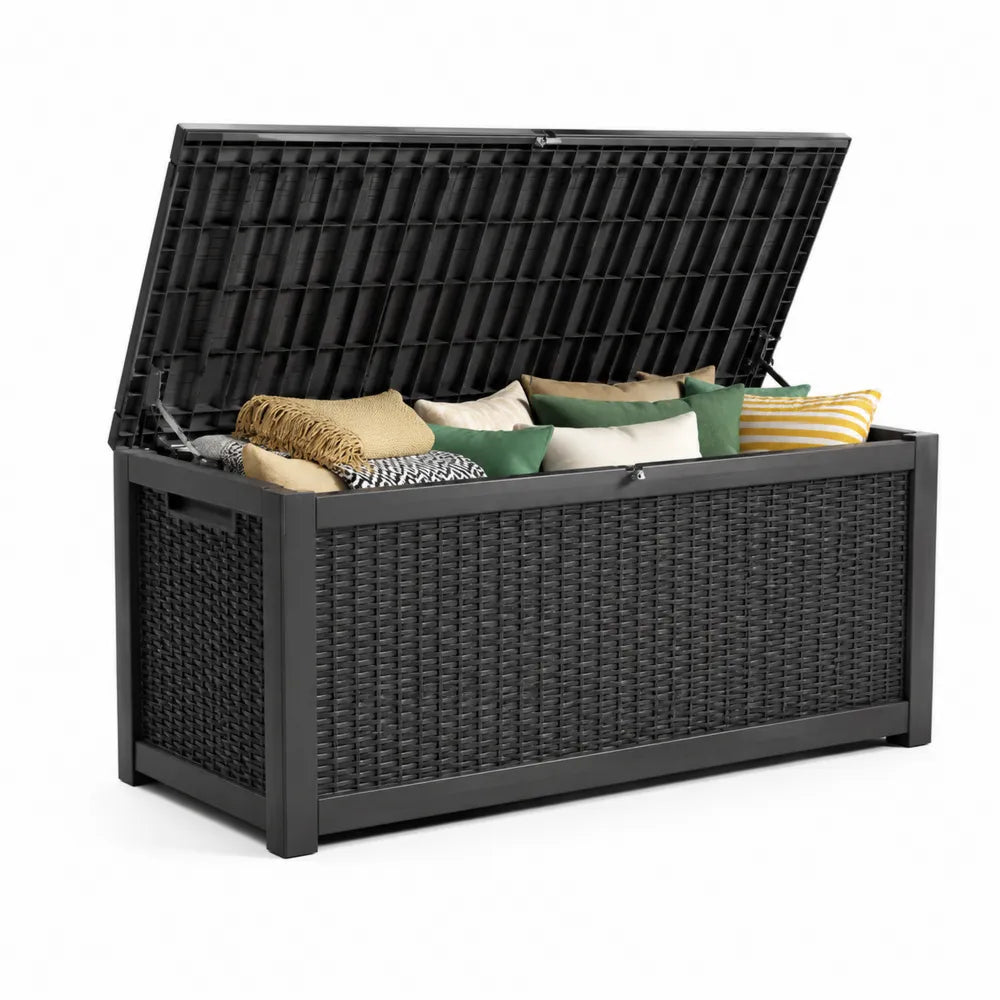 Rattan Aufbewahrungsbox Kunststoff Schwarz 120x58x70 cm