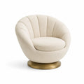 Runder Drehstuhl aus Stoff mit Messingbasis, Creme, 73x83x83cm