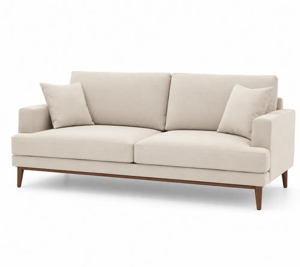 3-Sitzer Sofa Stoff Beige Holzfüße