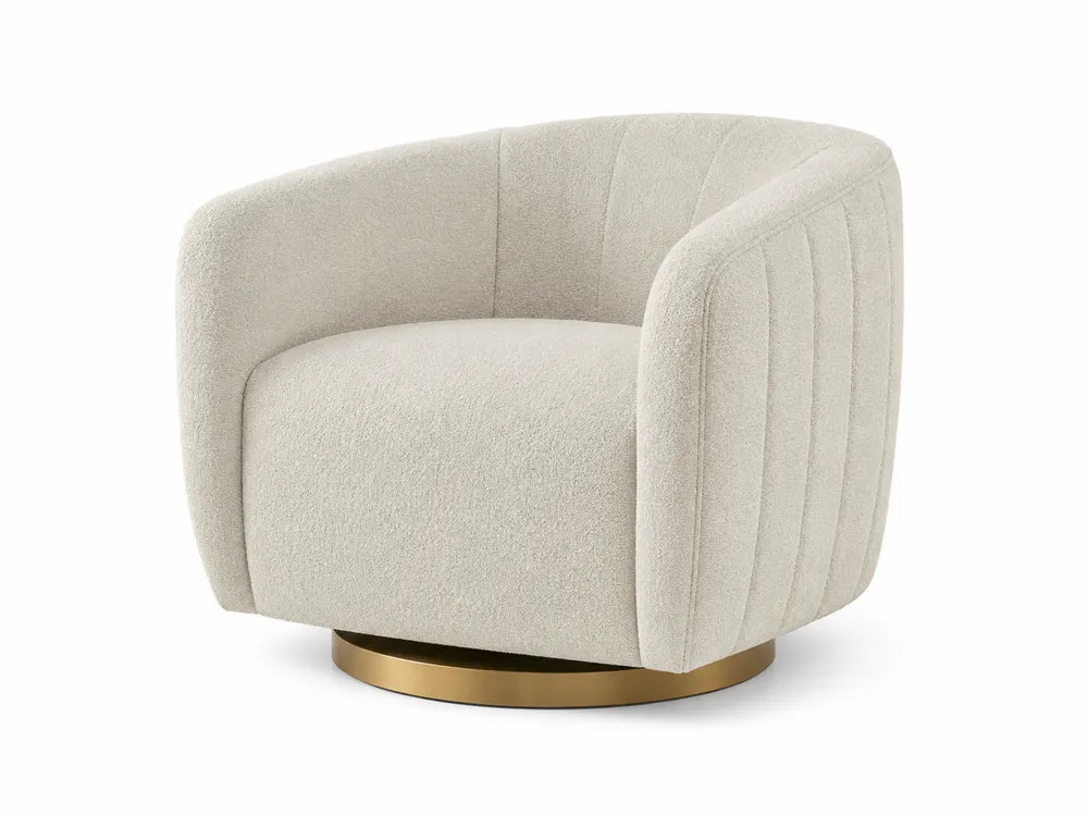 Drehbarer Loungesessel im Bouclé Stoff mit Metallbasis Beige