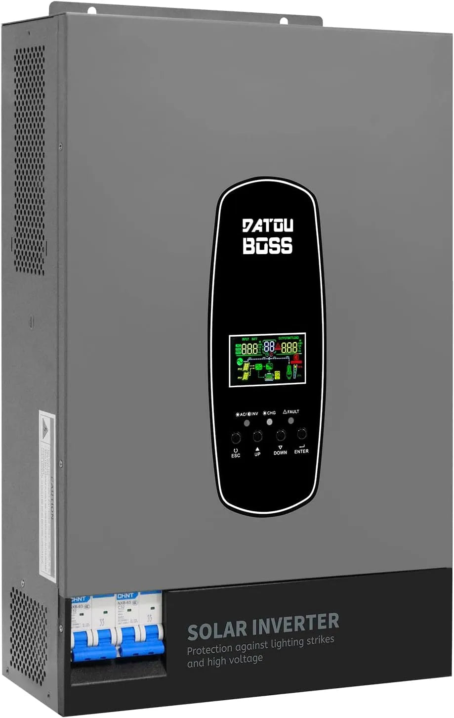 Spanningsomvormer, PV-array tot 8500 W, Geïntegreerde 120A MPPT-regelaar, Start zonder Batterij, 48V, PV-vermogen 6500 W, Bliksembeveiliging