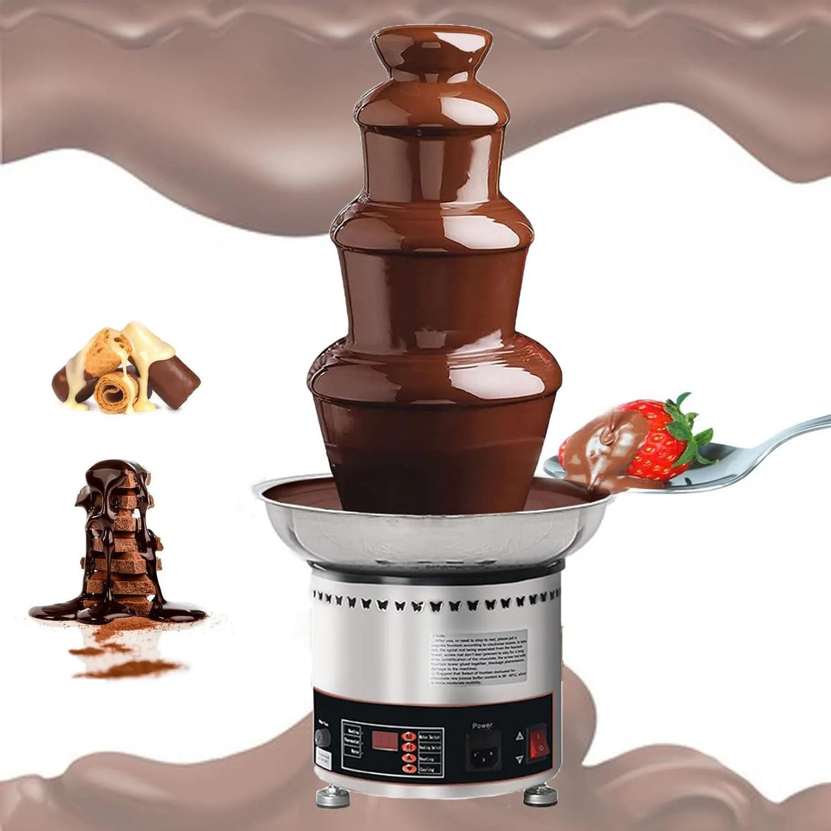 Chocoladefontein, elektrische smelter van RVS, 300 W geluidsarm ontwerp voor feesten en diploma-uitreikingen