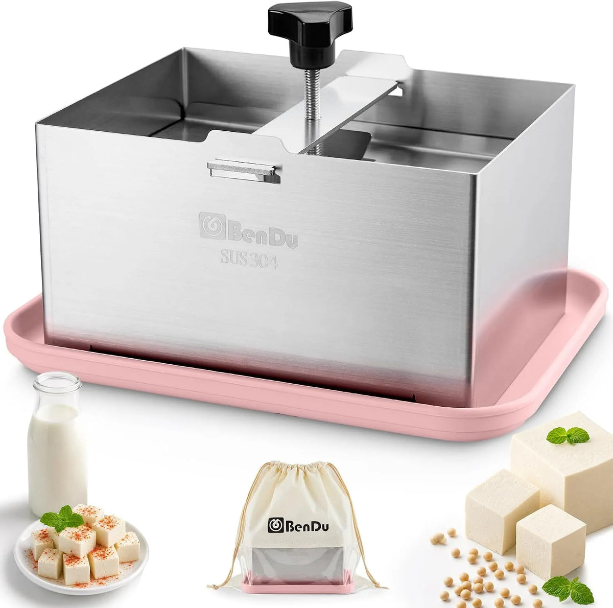 Bd.Ai Tofu Press, Veelzijdig voor paneer en kaaspers, met tofu-pershanddoek en lekbak voor zelfgemaakte tofu