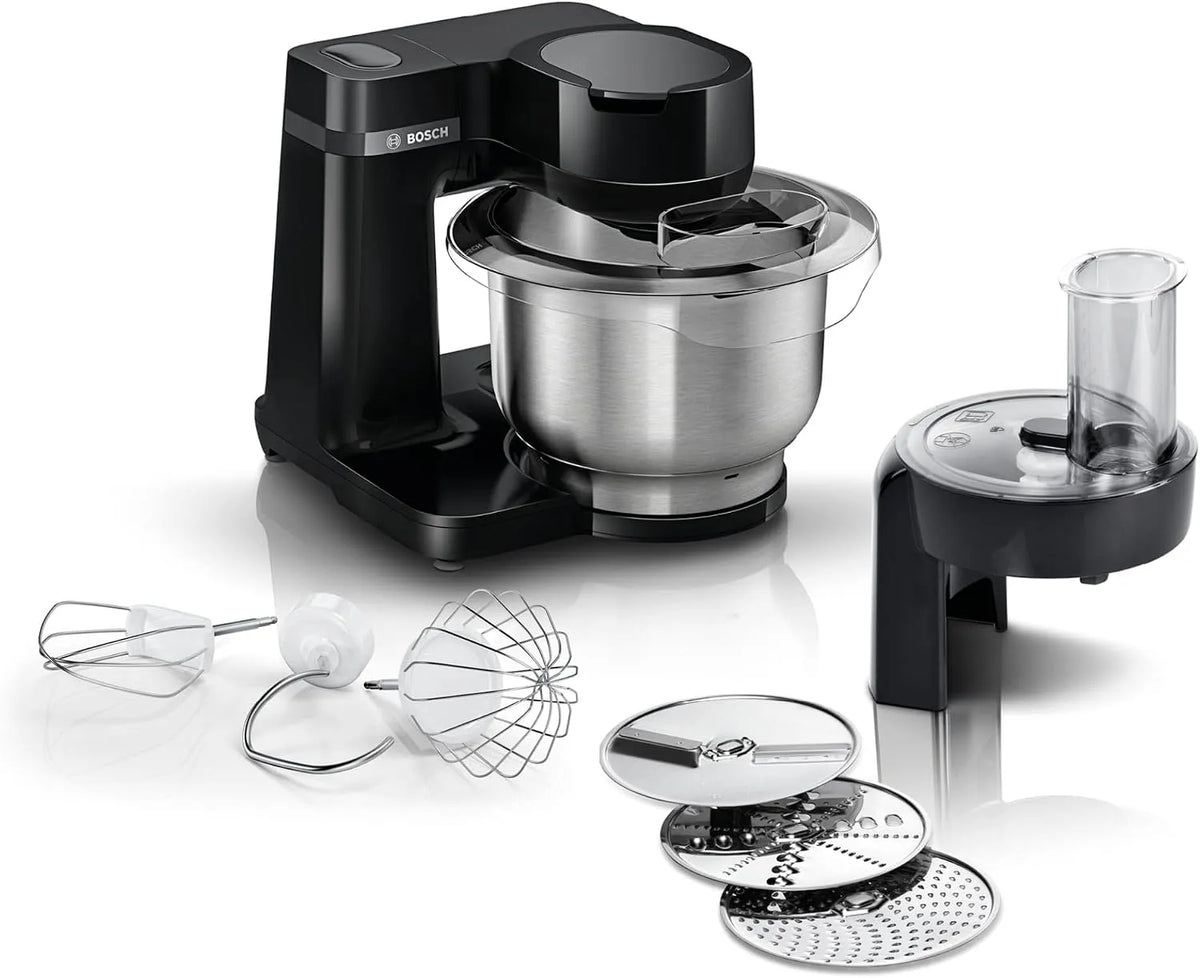 Keukenmachine, MUMS2EB01, 3,8 L, 700 W, RVS, 3 schijven, planeetmixer, kneedhaak, klop- en garde, doorloopsnijder, zwart
