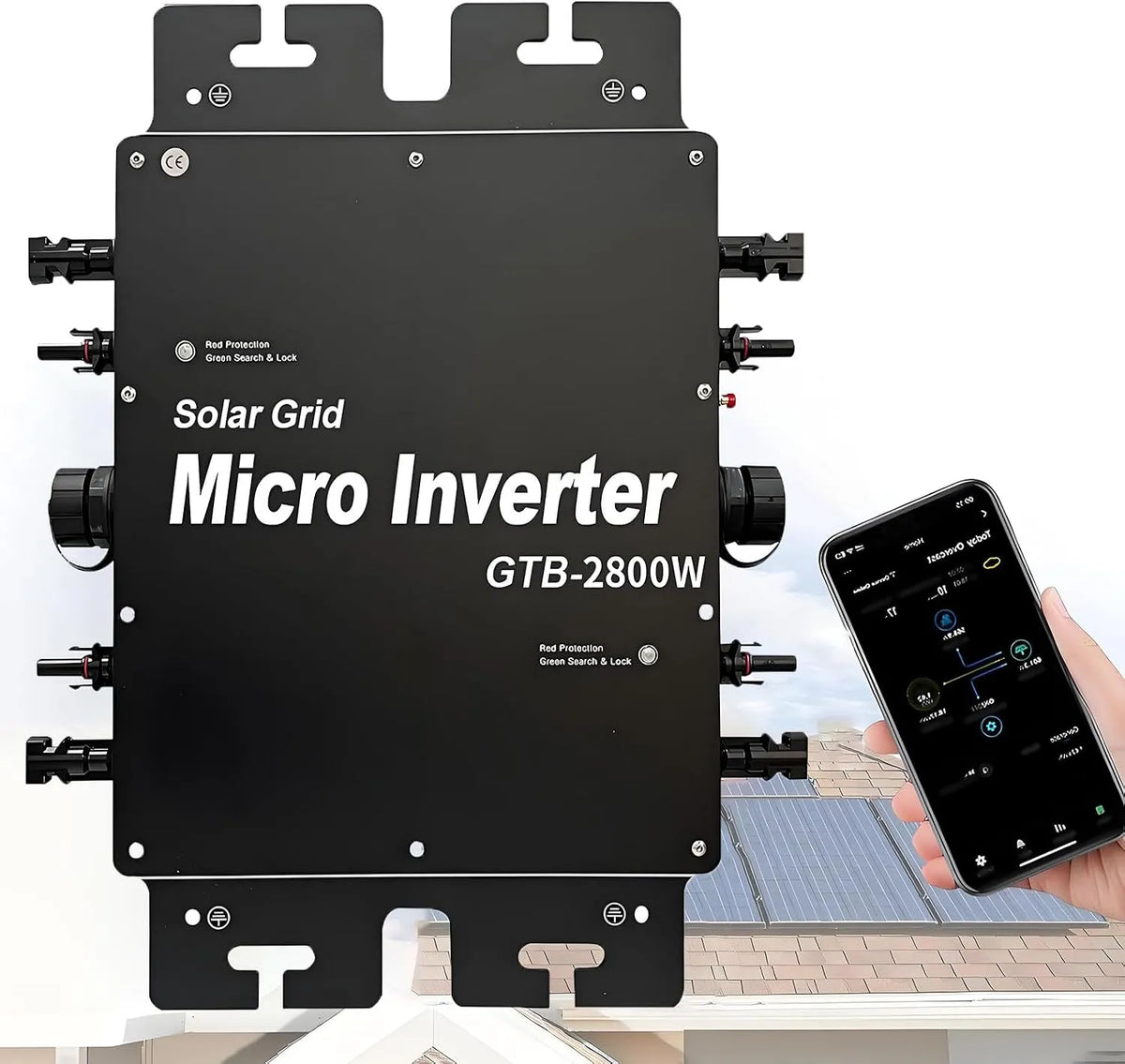 Spanningsomvormer, met Wifi- of Mobiele App-Monitoringsysteem, Ip65 Waterdicht zwart-2000 W, Netgekoppelde Zonne-Omvormer Mppt voor Zonnepanelen