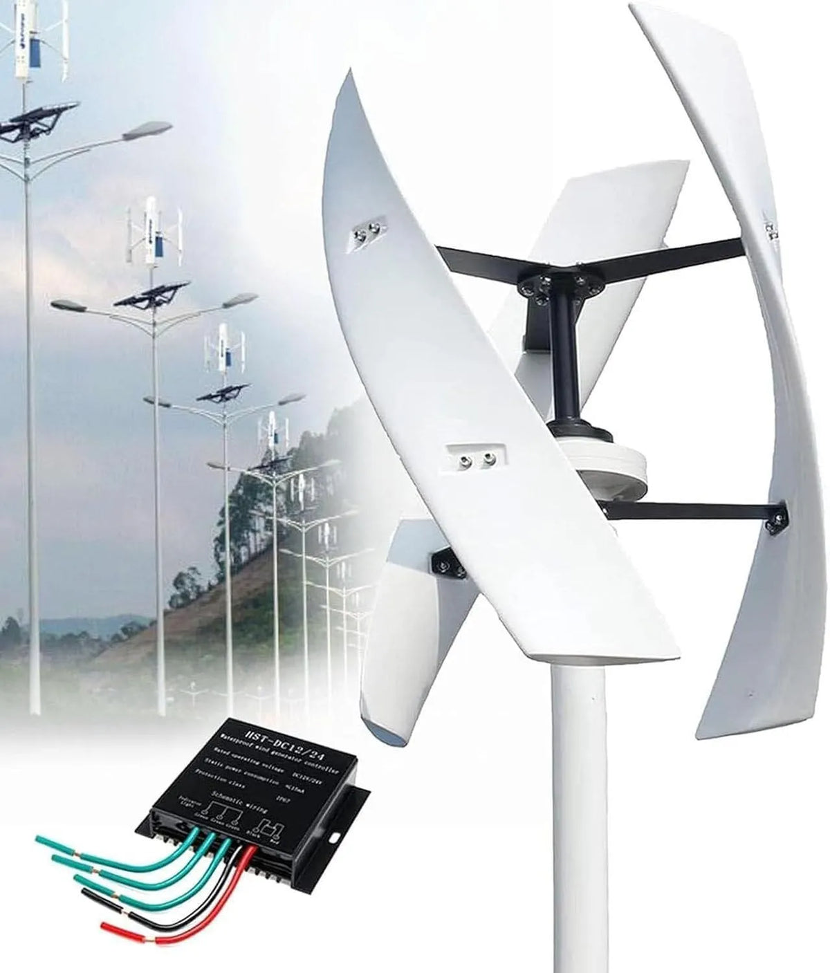 Generator, 12V 24V 48V 220V Windmolen Windturbine Generator met MPPT-controller, mobiele uitvoering van 10000 W Verticale Helix Windturbine Generator
