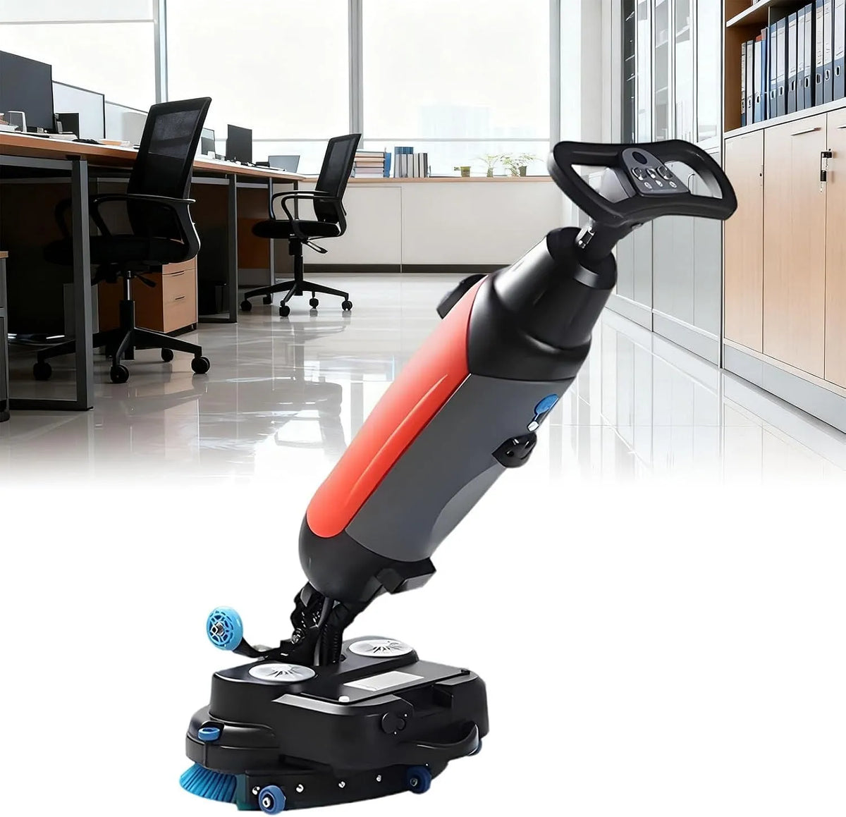 Machine met Elektrische Vloerschrobber,43 Cm Dubbele Borstel, Loopmachine, Draagbare Commerciële Vloerschrobber,360° Draaibare Kop,1200 M2/U