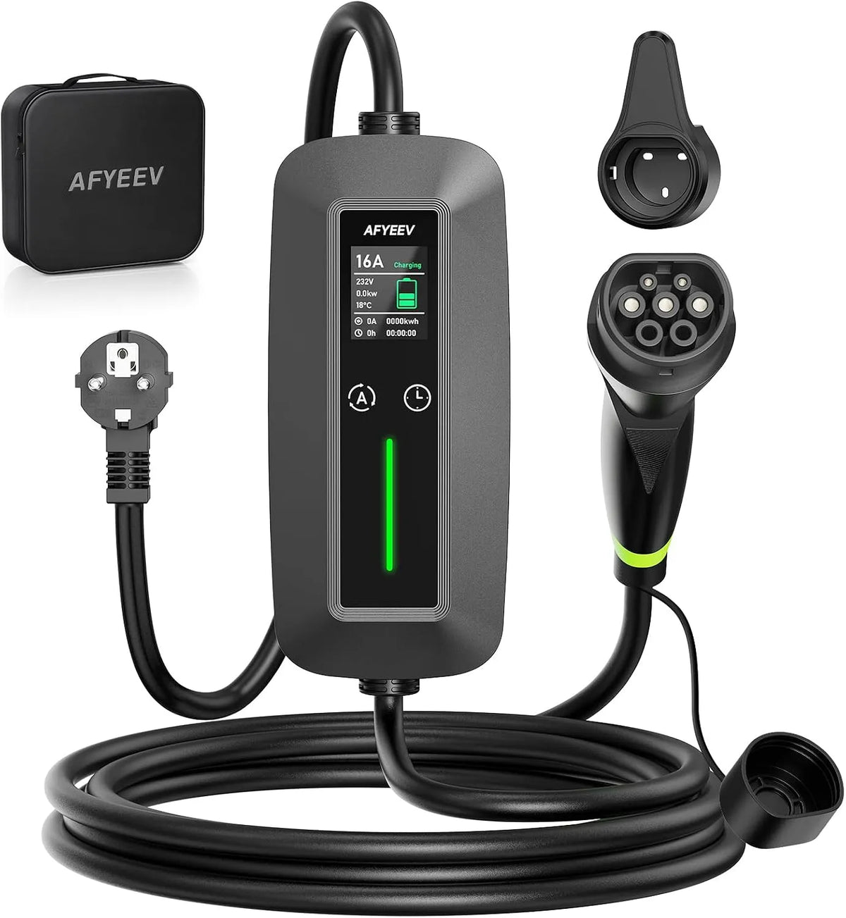Lader, 6-16 A, elektrische auto type 2 Schuko, EV draagbare oplader voor elektrische auto, 3,68 kW