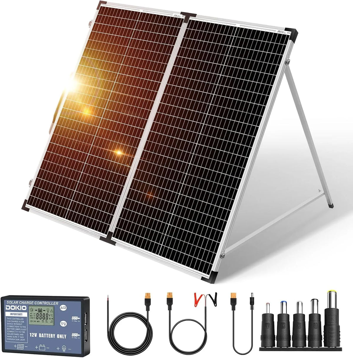 Zonnepaneel, 150 W, 18v, monokristallijn, opvouwbare zonnepaneel kit met controller, om 12 volt batterijen op te, laden AGM lood/zuursoorten