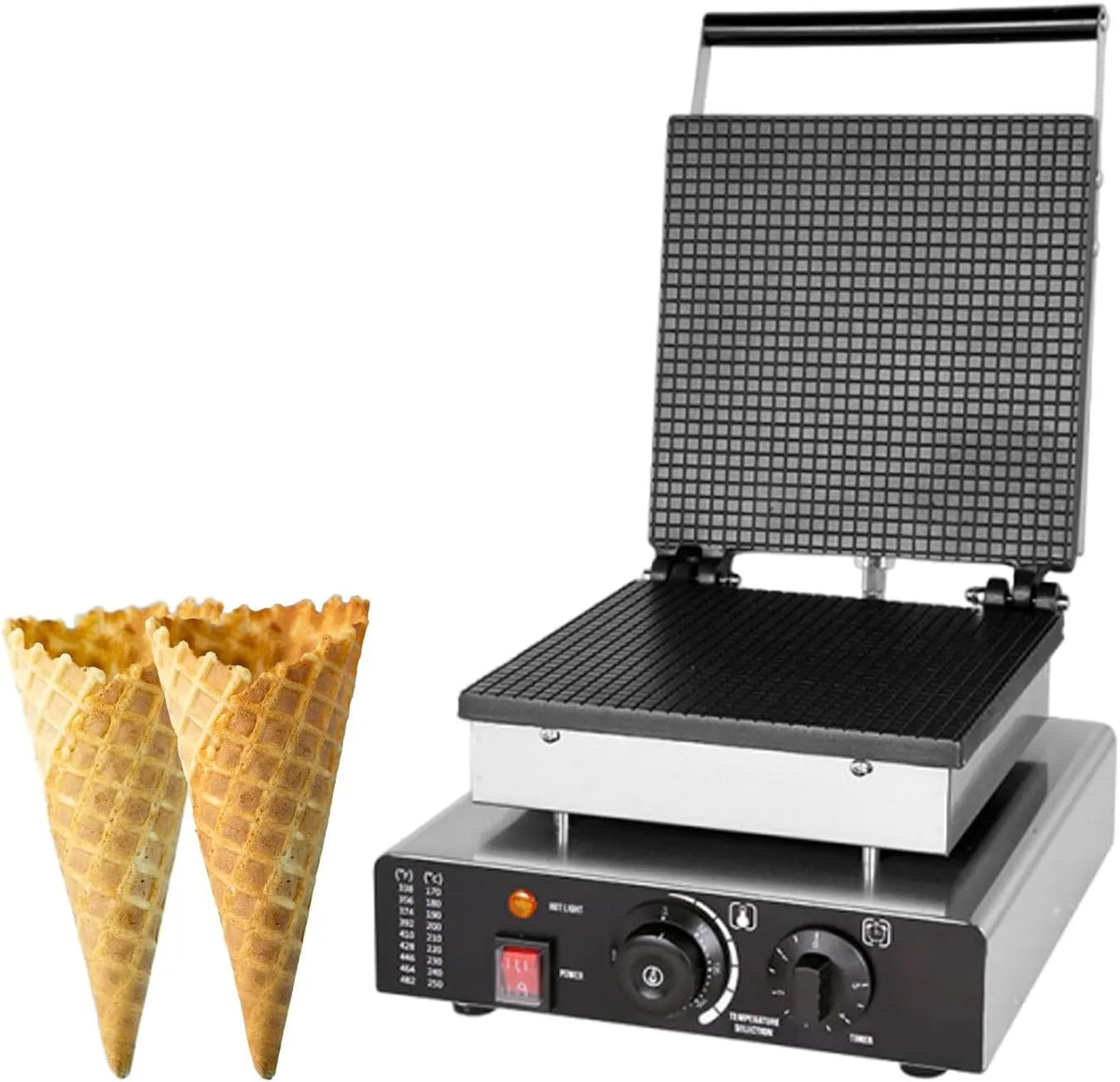 Dubbelzijdige verwarming met 1750 W, 310 x 336 x 223 mm, 50-300 °C, 7kg, regelbare thermostaat, RVS en zwart