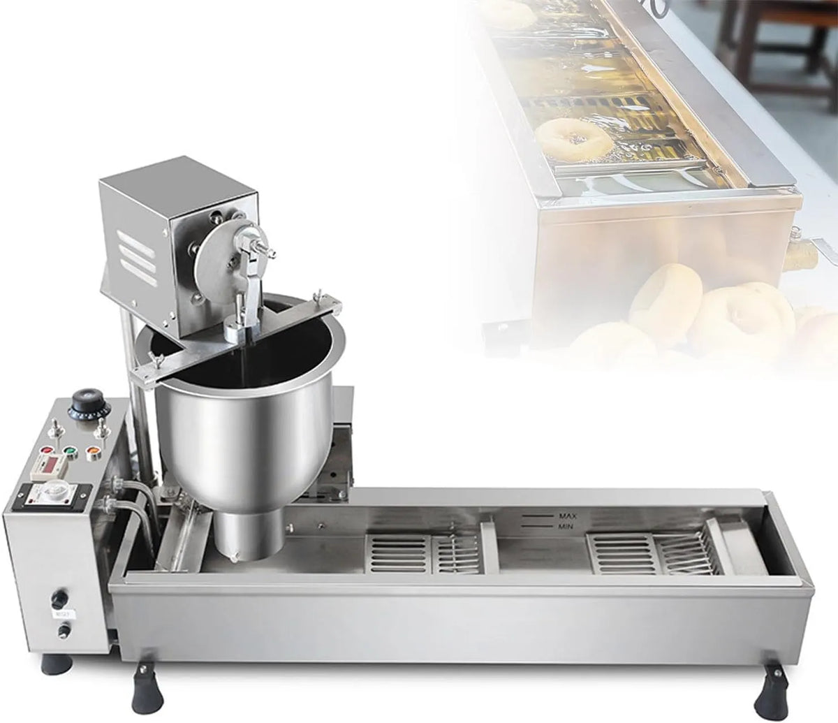 Donut Making Machine met 7L, 4cm, 3000 W en RVS, 3 Mallen, Grote 7L Vultrechter
