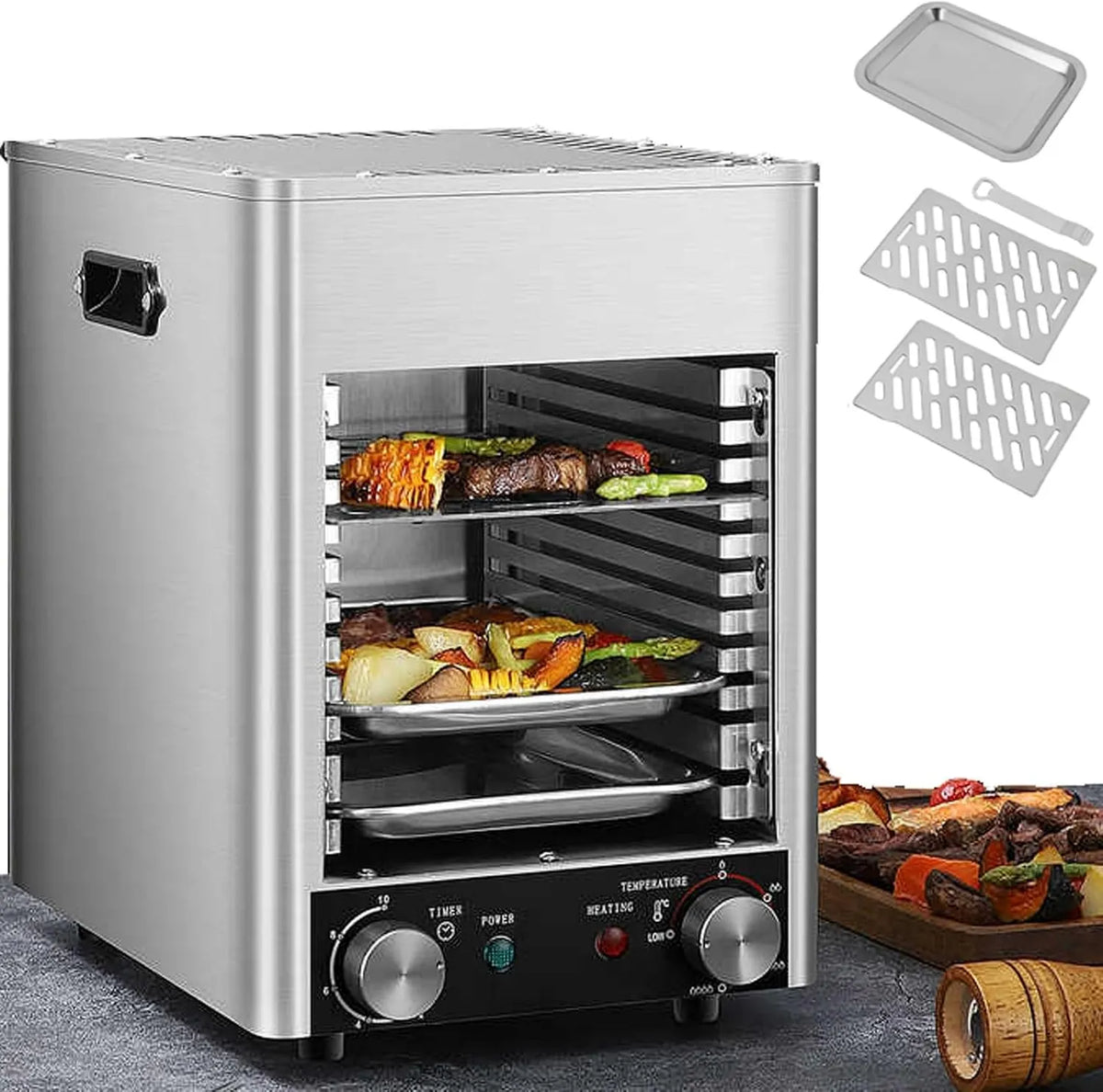 Barbecue, 1700 W elektrische binnengrillmachine voor rundvlees, verwarmingstemperatuur 800 °C, voor restaurant, rookloos RVS vlees zeevruchten BBQ