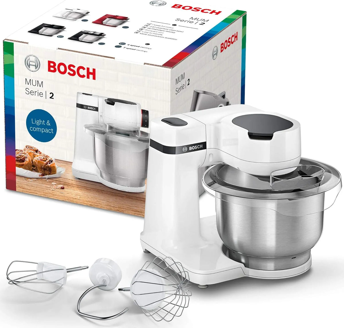Keukenmachine MUMS2EW00 met 3,8 l, wit en transparant, Bosch MUM Serie 2 keukenmachine