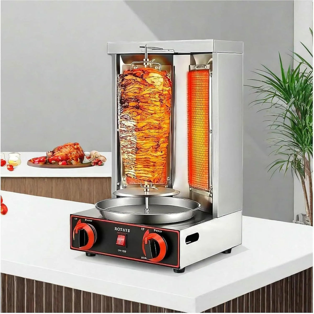 Inbouwoven met Verticale Vleeskuikens Gyro Vlees Rotisserie, Gas Doner Kebab Machine, Roestvrijstalen Grill Roterende Oven