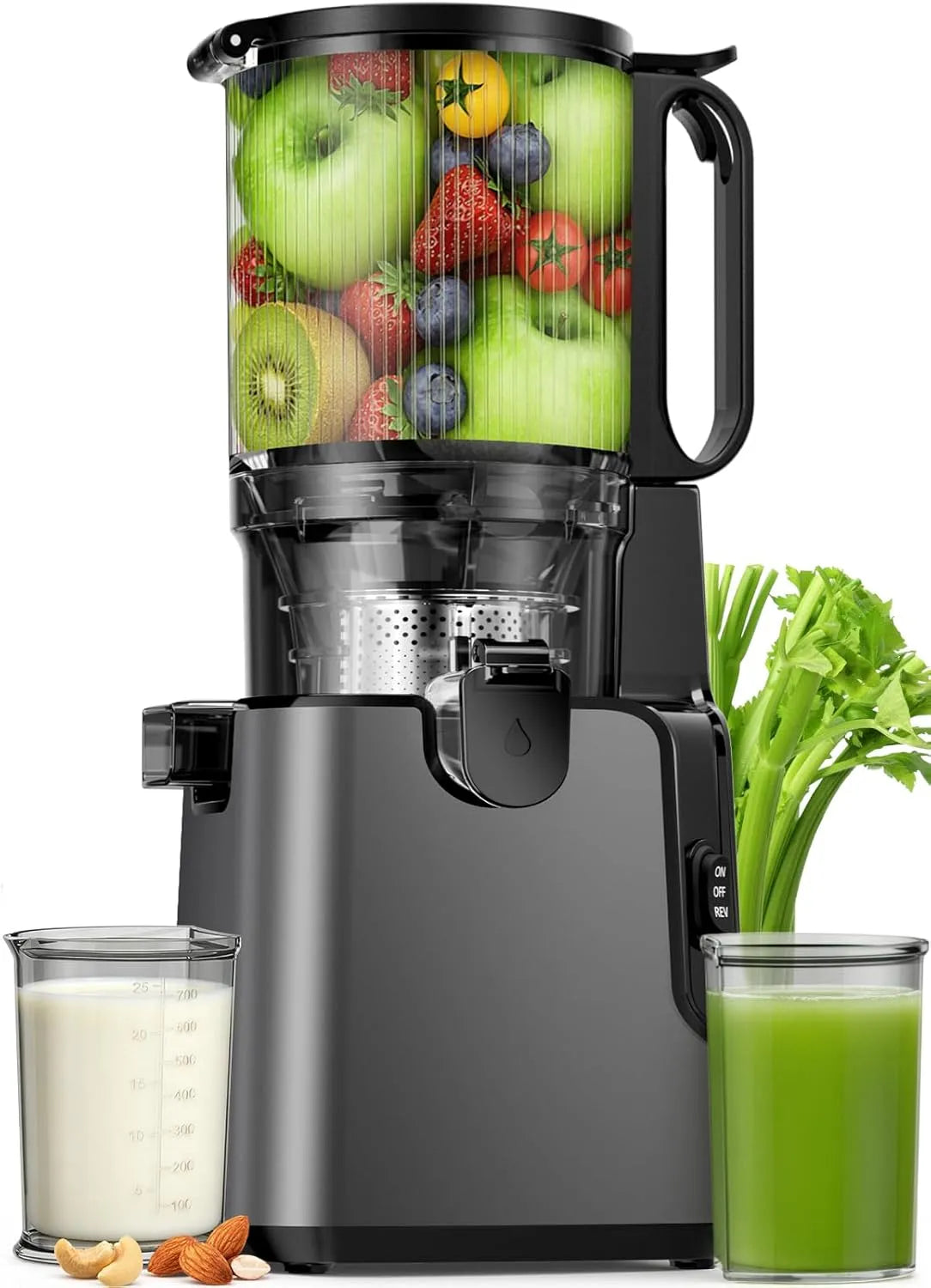 Koude pers Juicer, 350 W Slow Masticating Juicer Machines Gemakkelijk schoon te maken, Hoge sapopbrengst Titanium Grijs, 15,5 cm