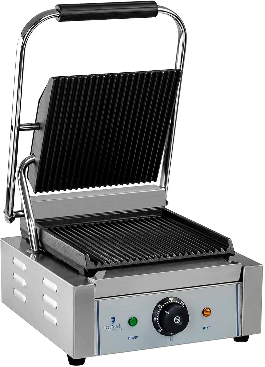 Royal Catering RCCG-1800G contactgrill elektrische grill tafelgrill sandwichtoaster 1.800 W RCCG-1800G met 23 x 22 cm, 230 V, RVS, groen en oranje