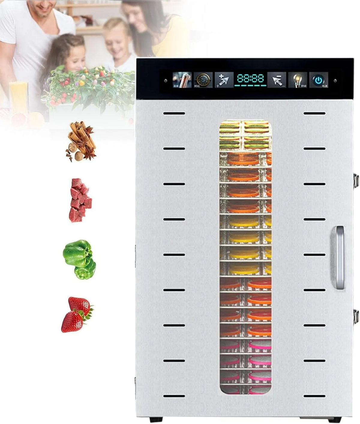 Droger met 1350 W, 1375 W, 15 inch, 28 mm, 1,1 inch, 24 uur, aanraakbediening en RVS