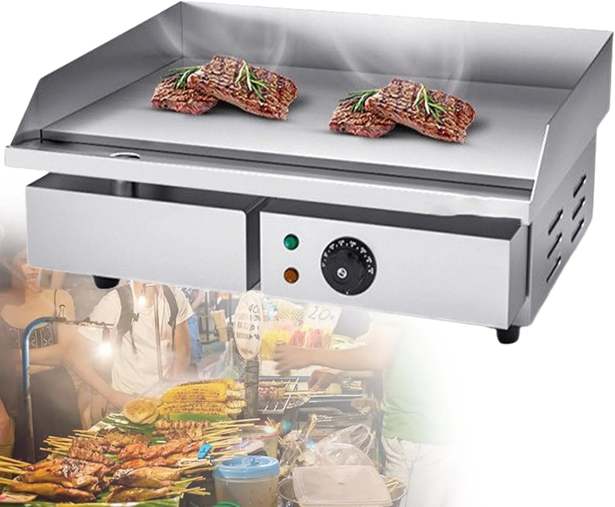 Kookplaat met 3000 W, regelbare thermostaat en RVS, 22 inch elektrische bakplaat/grill
