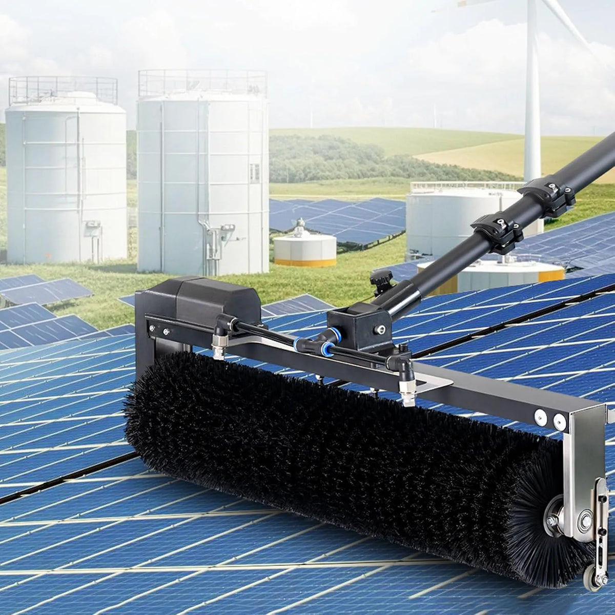 Machine, 60 cm rolborstelkop, reinigingsset voor watergevoede palen,3.5m/11.4ft, reinigingsmachine voor zonnepanelen
