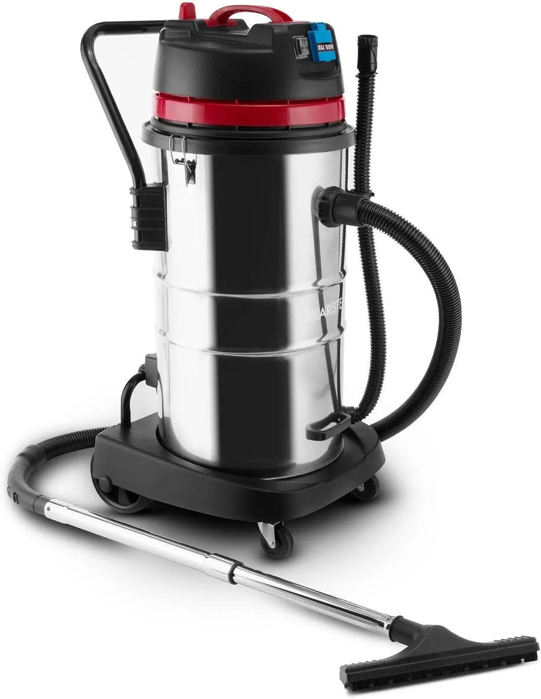 Stofzuiger, IP44, 2000 W, 60 liter, HEPA-filter, IP44, zilver-rood, Natzuiger, Droogzuiger, Beveiligingsuitschakeling, Geïntegreerd stopcontact
