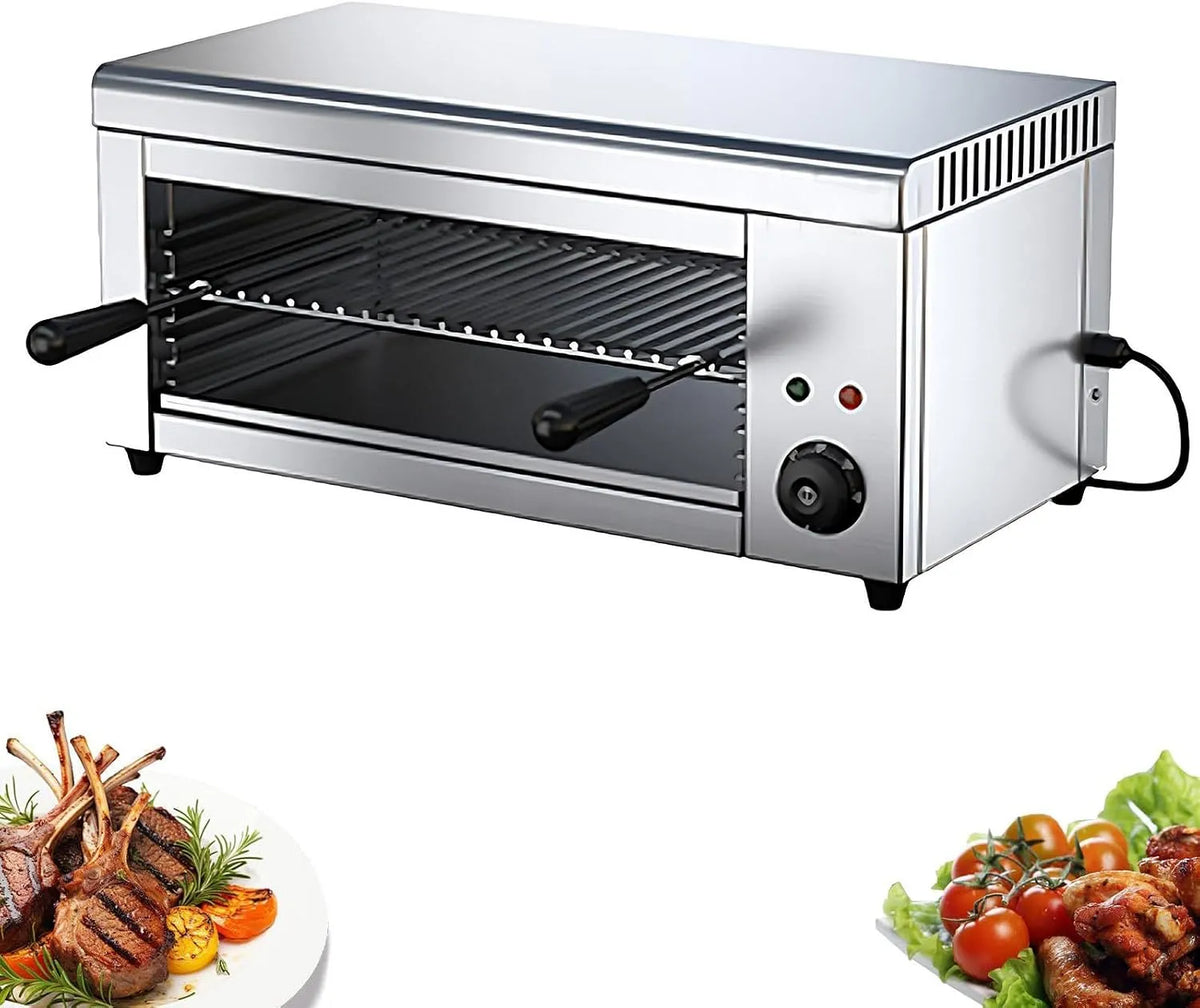 Barbecue met timer, 45 x 15 cm, 2000 W, 300 °C, regelbare thermostaat en RVS