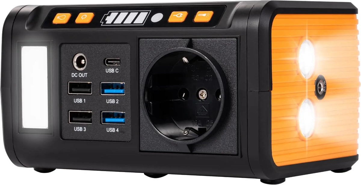Laptop, TX-205, 5 x USB, powerbank 74 Wh 230 V met geïntegreerd stopcontact, lamp, externe batterij voor laptop, telefoon enz., compatibel