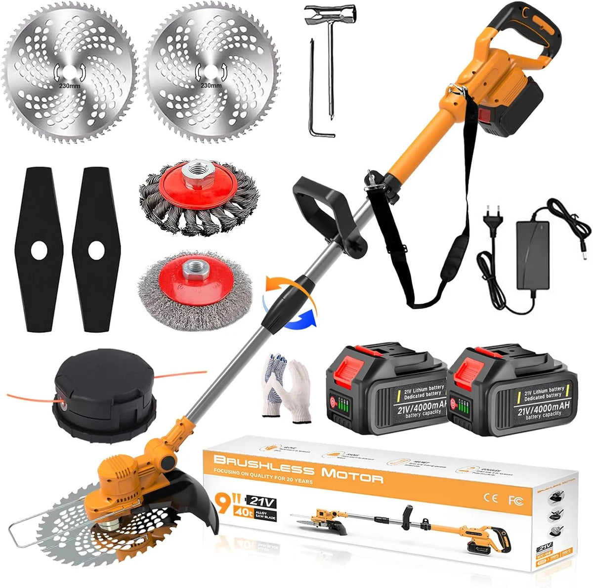 Grastrimmer met 21 V, 4,0 Ah, 4-in-1 en oranje, Accu-Grastrimmer