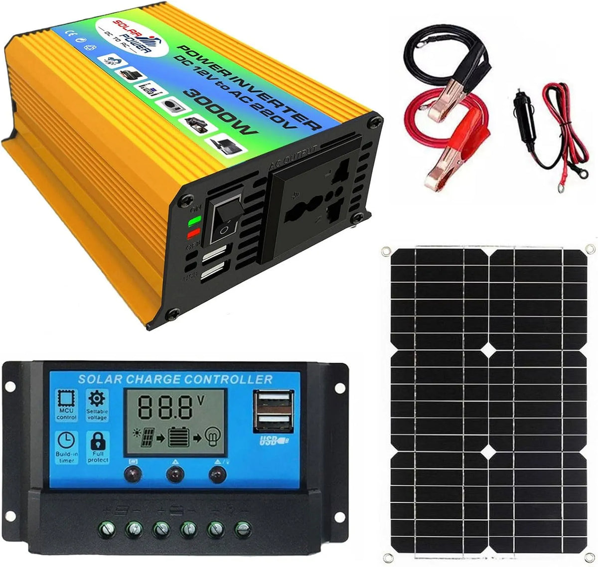Spanningsomvormer met 3000 W, 18 W, 30 A en aluminium, 3000 W off-grid zonne-omvormer kit