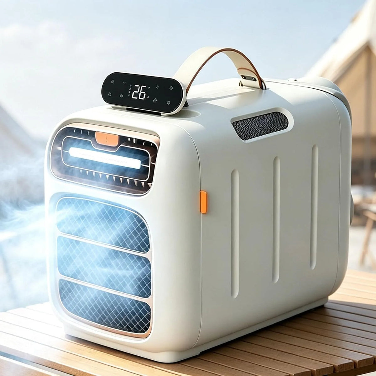 Mobiele airconditioner met 26,5 x 49 x 33,6 cm, 32°C, 45 dB, geluidsarme werking en ontvochtigingsfunctie