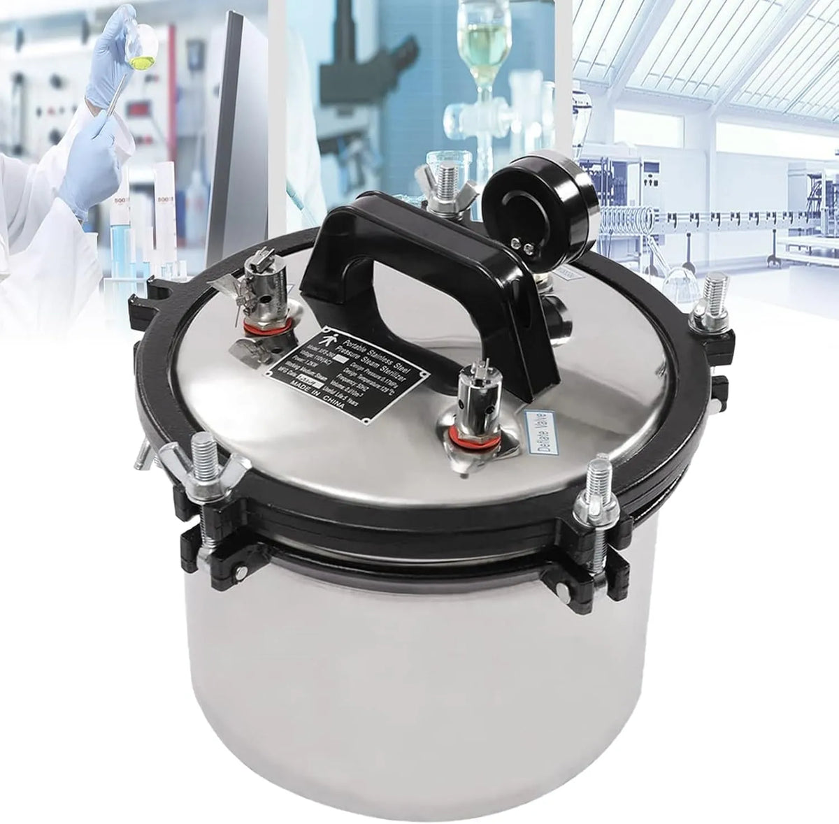 Stoomsterilisator, 8L roestvrijstalen laboratoriumapparatuur, Draagbare stoomsterilisator voor glaswerk, Cultuur medium, twee-kleppen