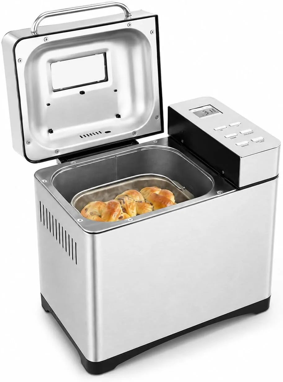 Broodbakmachine, 650 W, 1000 g, 19 programma's, timer, 19 functies, 3 bruine standen, RVS, lcd-display, verwarmingsfunctie