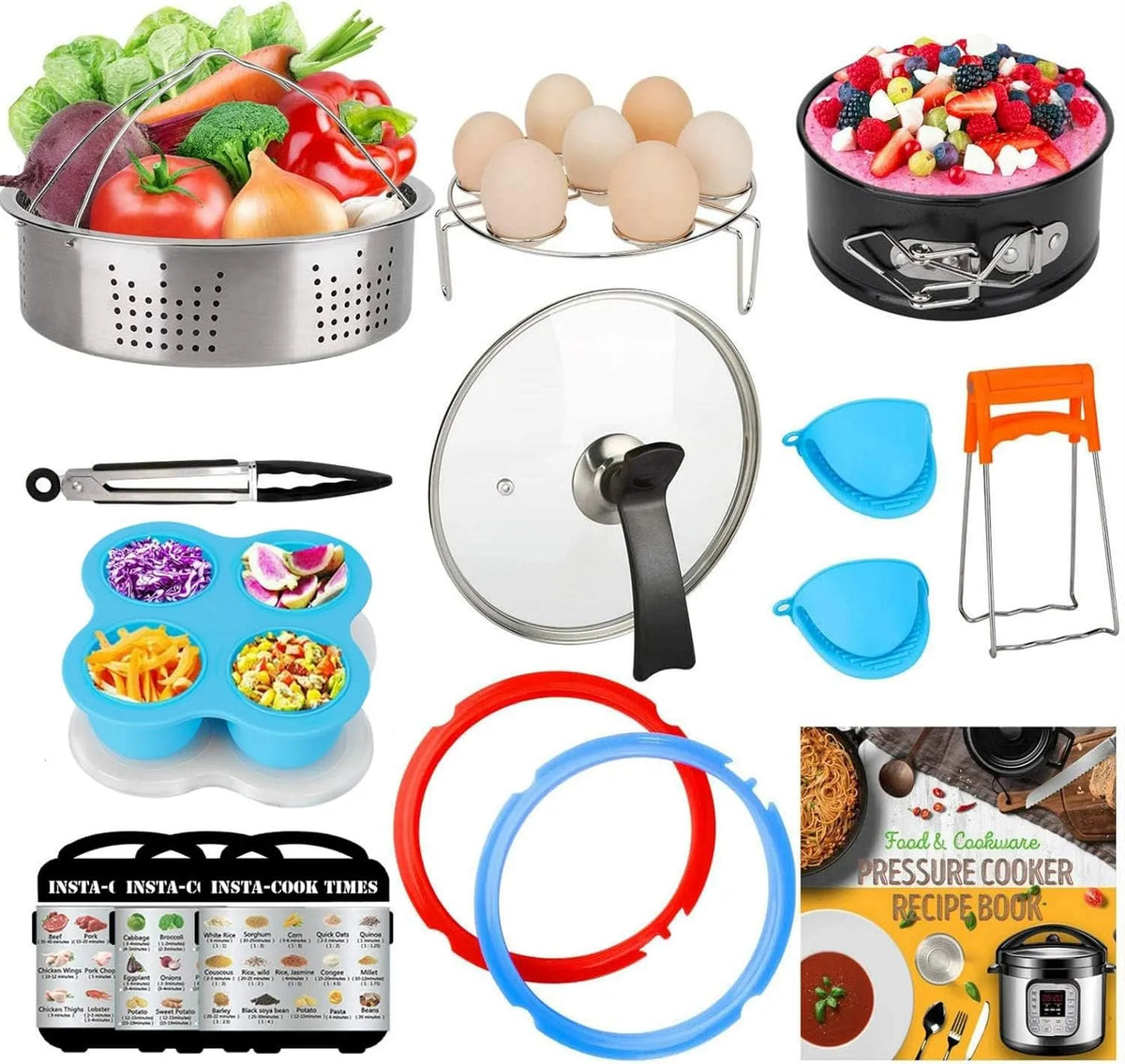 Ei Stoomboot, 3 Quart, Gehard Glas Deksel, inclusief Springform Pan, Steamer Mand, Siliconen Afdichtingsringen, Ei Stoomboot Rack, Egg Bites Mallen