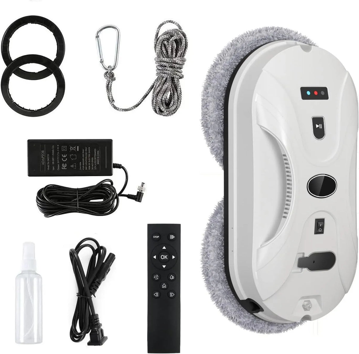 Raamreinigingsrobot met 60 ml, 2,4G, veiligheidssysteem, afstandsbediening en waterreservoir