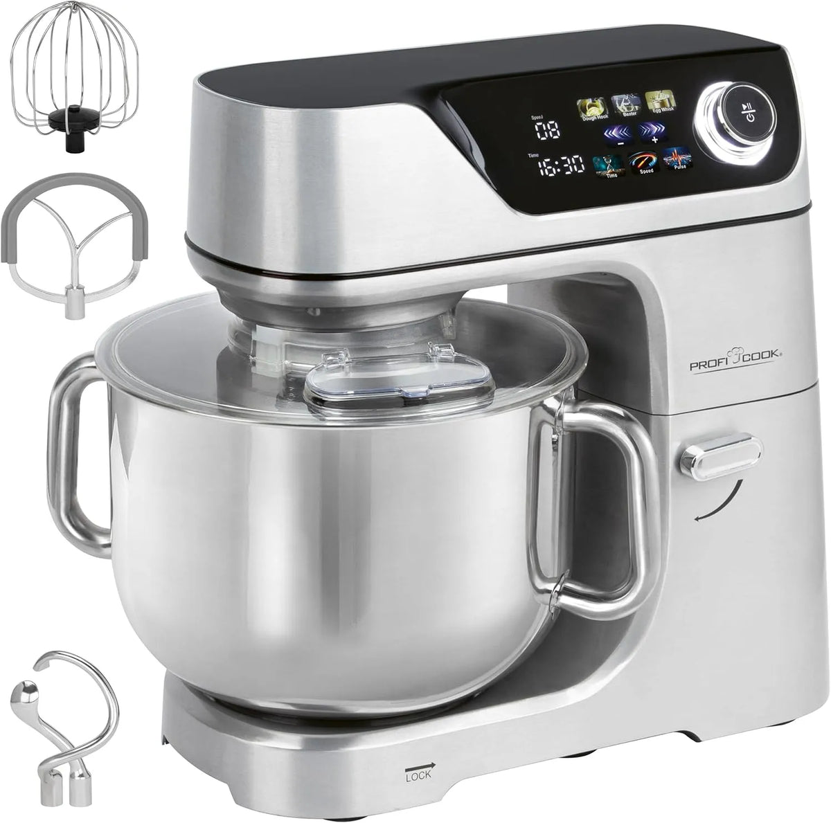 Keukenmachine met 2000 W, 11L, 12 standen, 3 programma's, timer en RVS