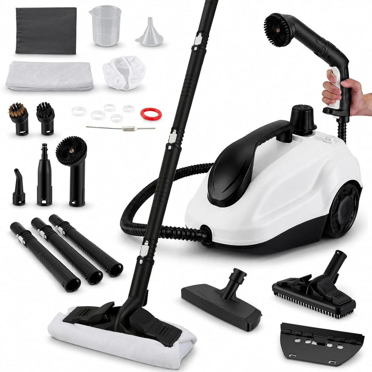 Stoomreiniger met 2000 W, 1600 ml, 8 minuten, 50 minuten, 500 cm, 144 cm, digitaal display en waterreservoir