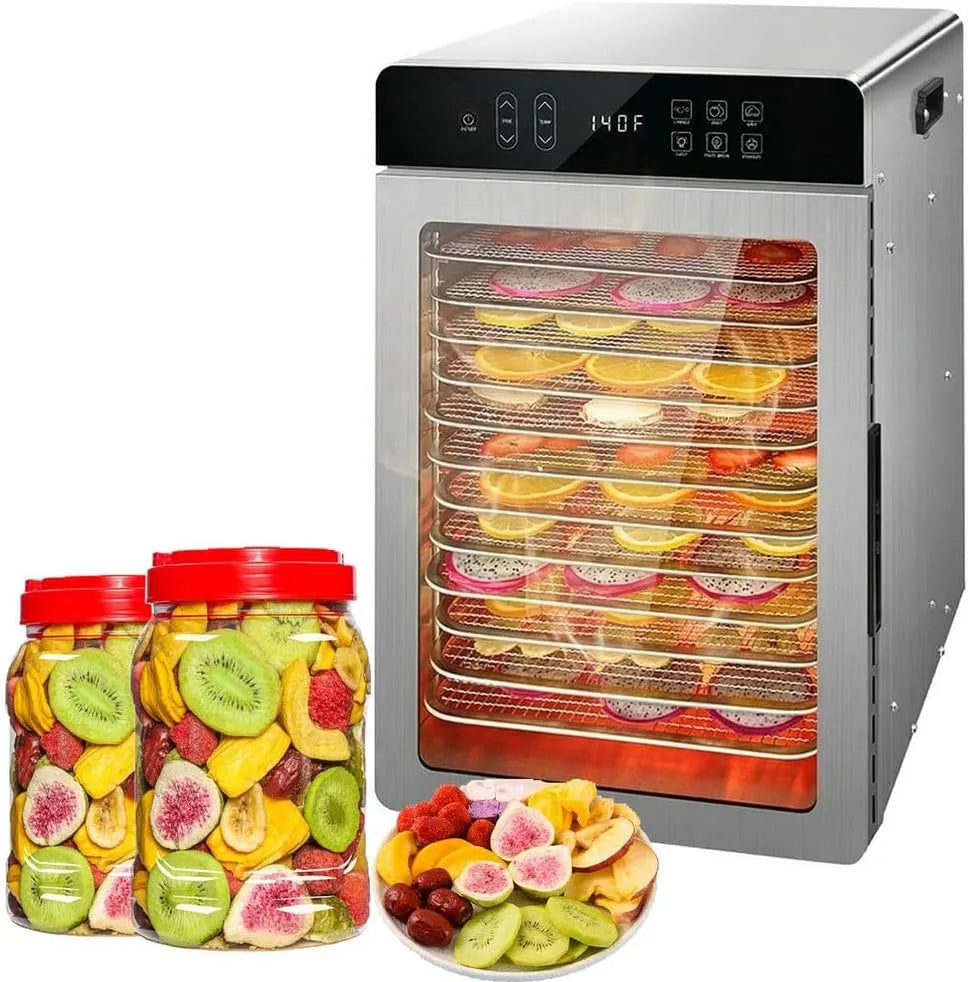 Ventilator, 1,01m2, 800 W, Digitale Timer,30-90°C Regelbare Temperatuur,4 Voorinstelde Programma's, Kruiden en Yoghurt