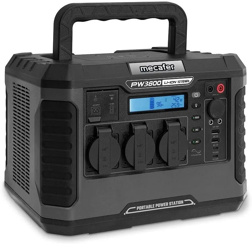 Mecafer Energiestation PW3600 batterij 1270 W/h 3600 W met omvormerfunctie PW3600 met 1270 W en 3600 W