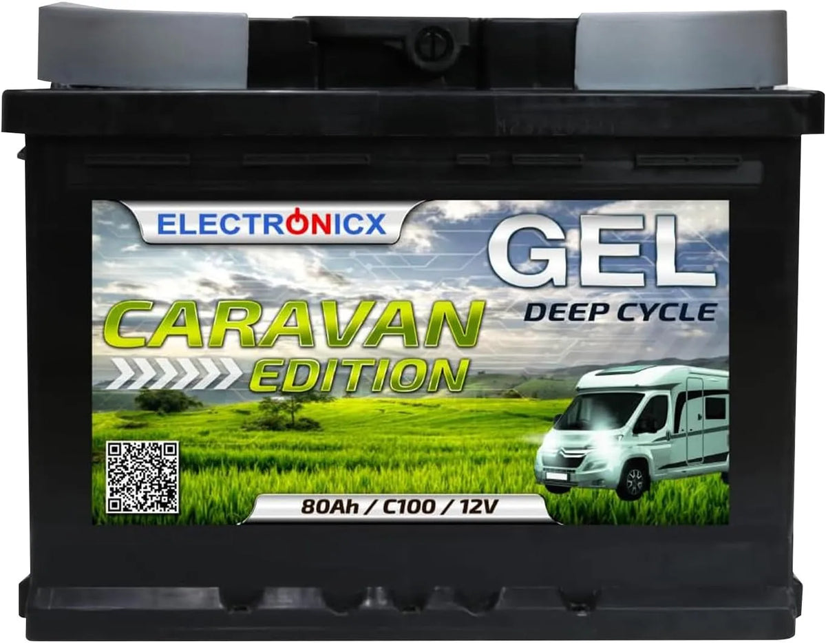 Electronicx GEL voedingsbatterij 12V 80Ah Caravan Edition met 242 x 175 x 190 mm, 80Ah en zonne-energie