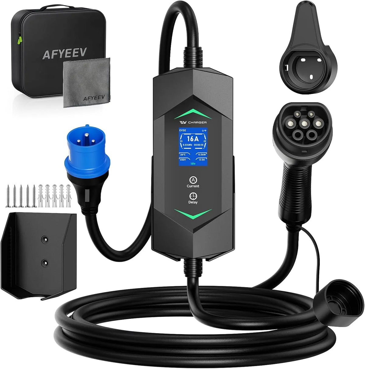 Lader met Elektrische Autolader 7.2kW, 6-32A, EV Type 2 Draagbaar 5 m