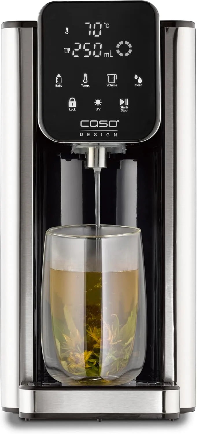 CASO HW 666 Inox UV Warmwaterdispenser met UV-technologie, 2600 watt, 2,7 liter, verwarmingselement van RVS, hygiënische waterreiniging