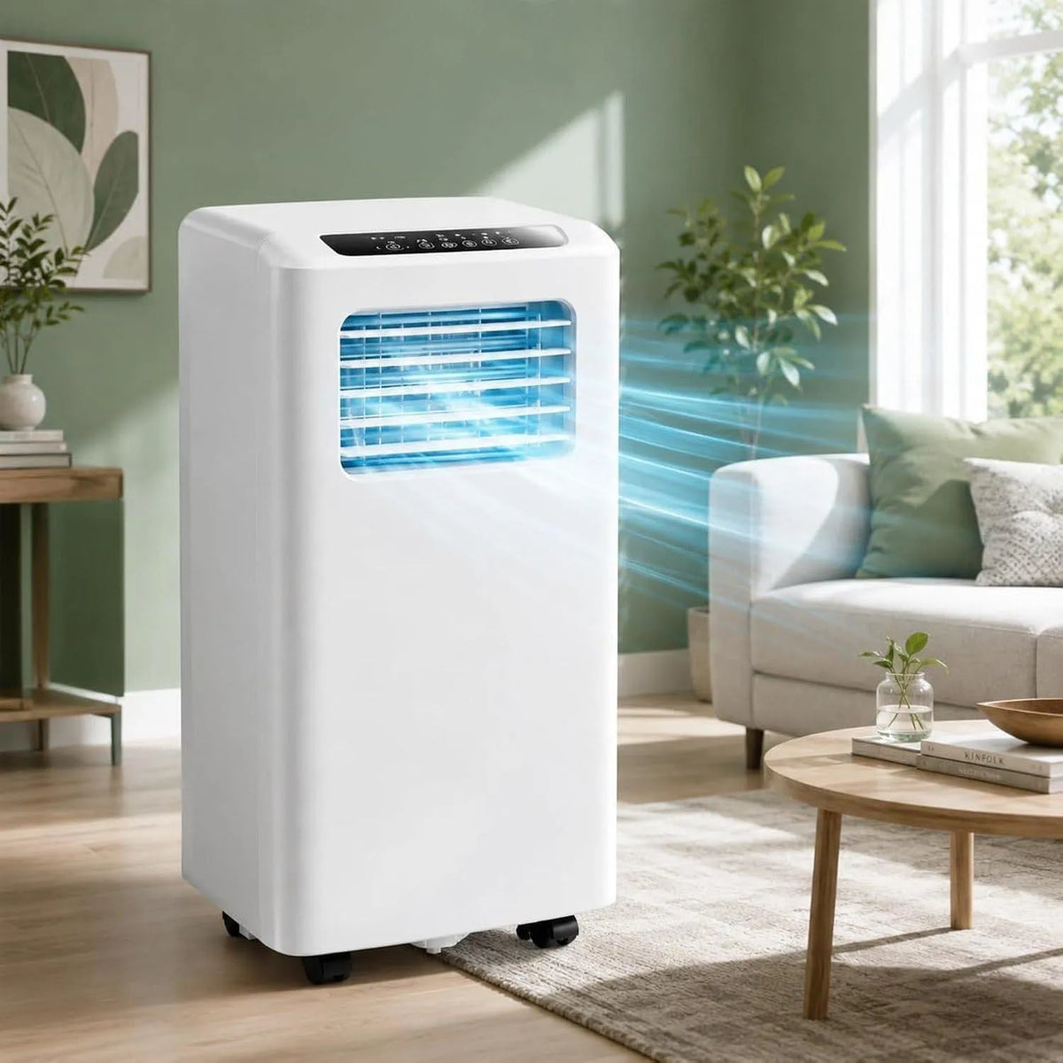 Mobiele airconditioner, 12000 BTU, 120° Breed Luchtstroom, geluidsarm Onderhoudsarm, Koeling 2600 W, 3D Luchtuitlaat, ruimtebesparend ontwerp
