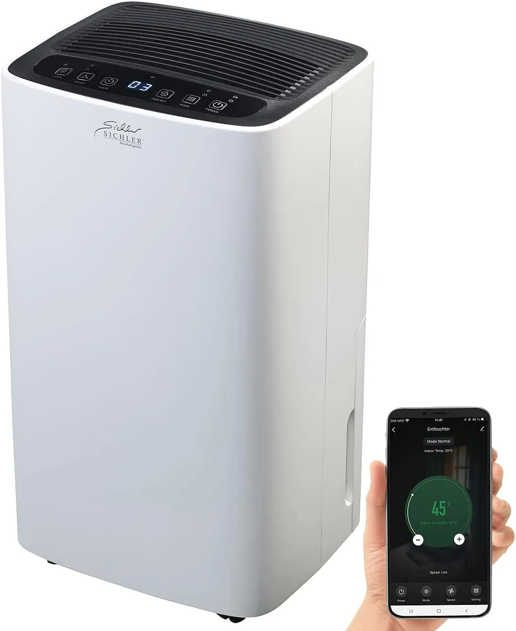 Luchtontvochtiger LFT-300.app met 12 l, wifi, timer, 12 uur, 36 dB, waterreservoir en geluidsarme werking